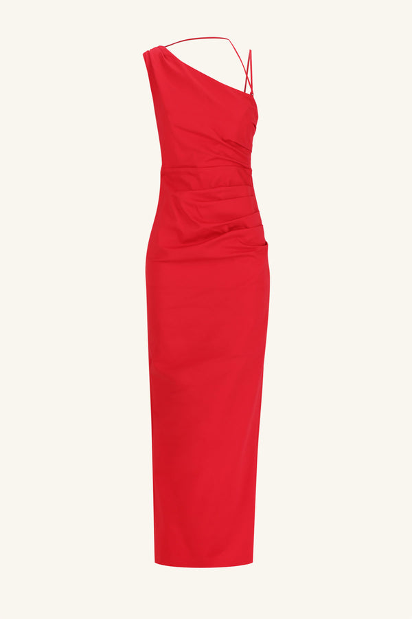 LANI ASYMMETRICAL GATHERED MAXI DRESS - CHILLI_G