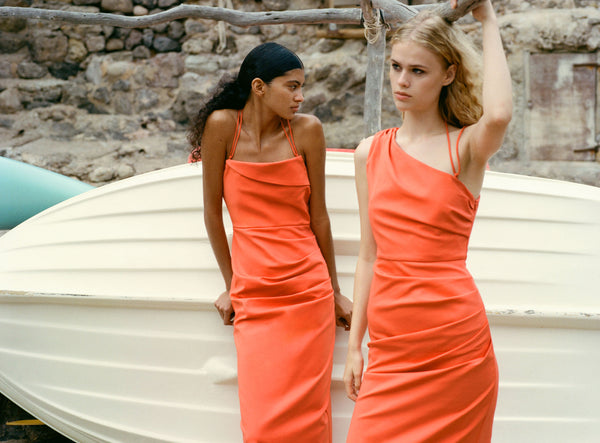 LANI DRAPED CROSS BACK MIDI DRESS - HIBISCUS_C1