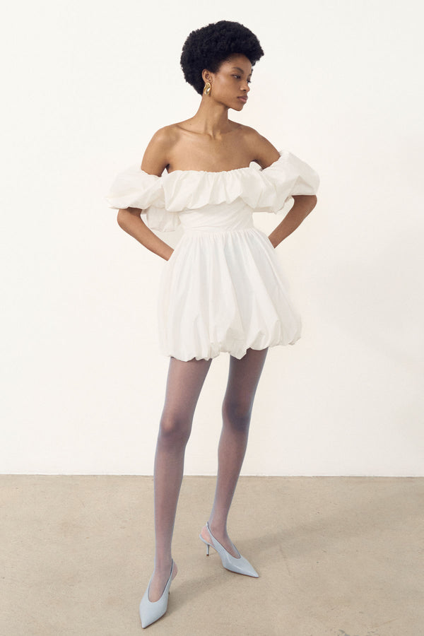MAIORI OFF SHOULDER DRAPED BUBBLE MINI DRESS - IVORY_C