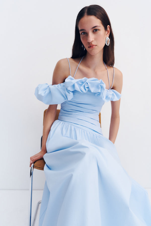 MAIORI BUBBLE SLEEVE MAXI DRESS - CORNFLOWER BLUE