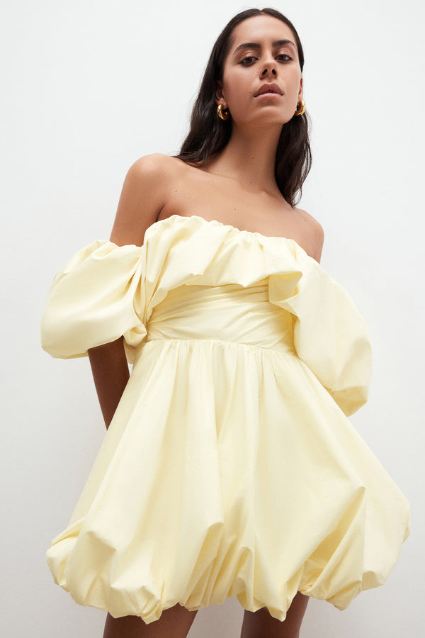 MAIORI OFF SHOULDER DRAPED BUBBLE MINI DRESS - LEMON_C