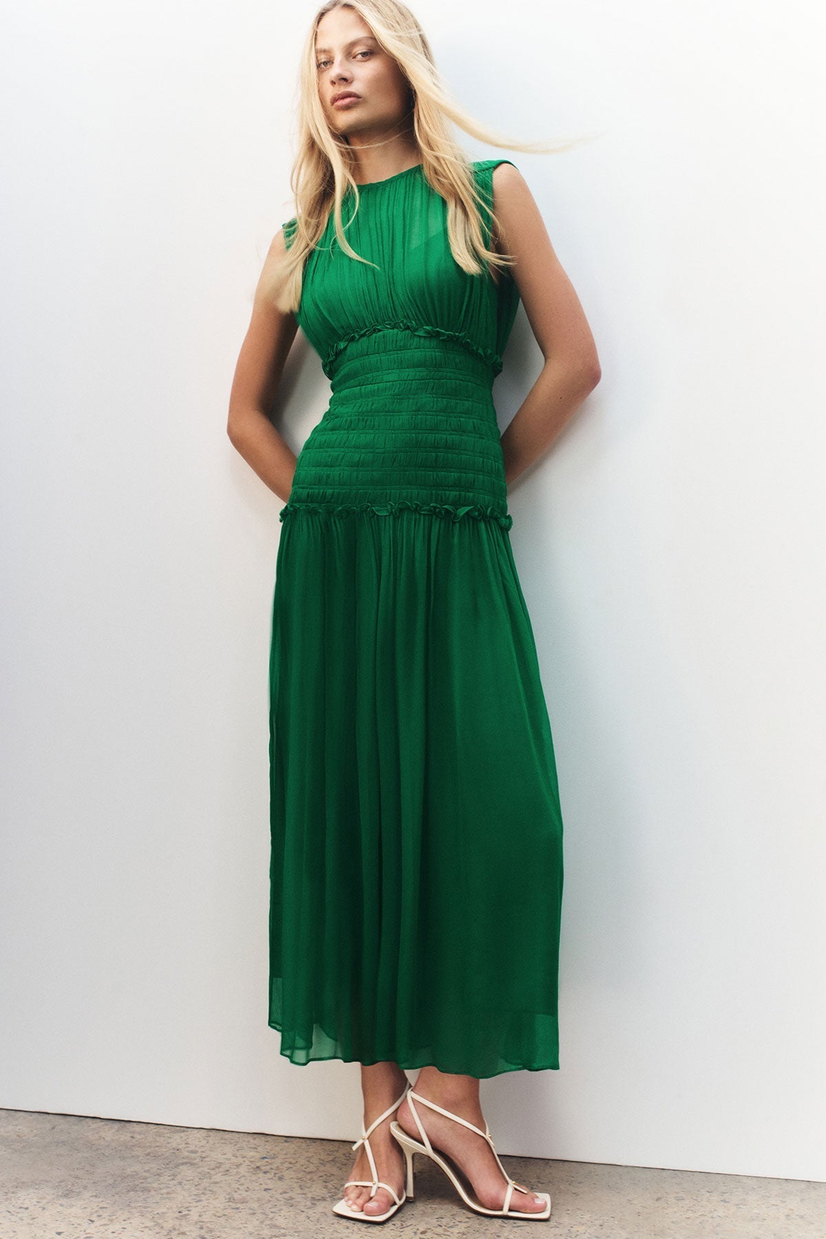 Malina Round Neck Midi Dress Tree Green Dresses Shona Joy