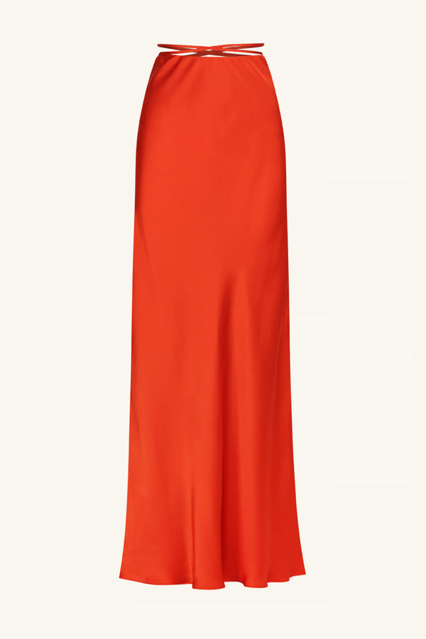 MILENNA SILK BIAS TIE MAXI SKIRT - CHILLI RED_G