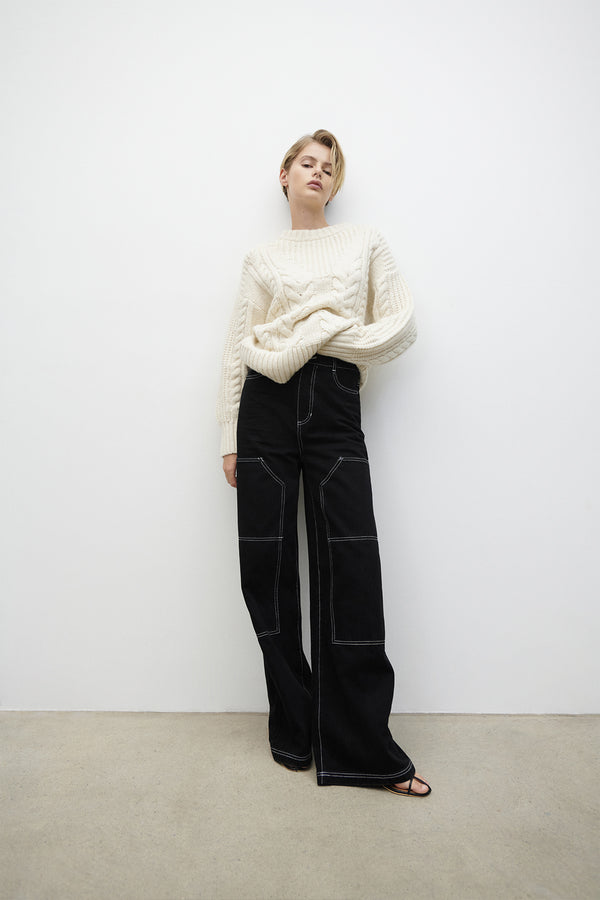 MERCER WIDE LEG CARGO JEAN - BLACK
