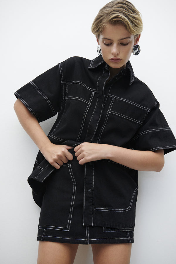 MERCER PATCH POCKET MINI SKIRT - BLACK