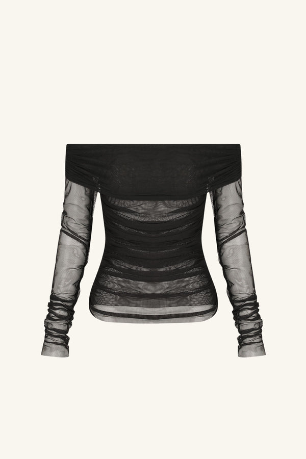 MIRA LONG SLEEVE OFF SHOULDER TOP - BLACK_G