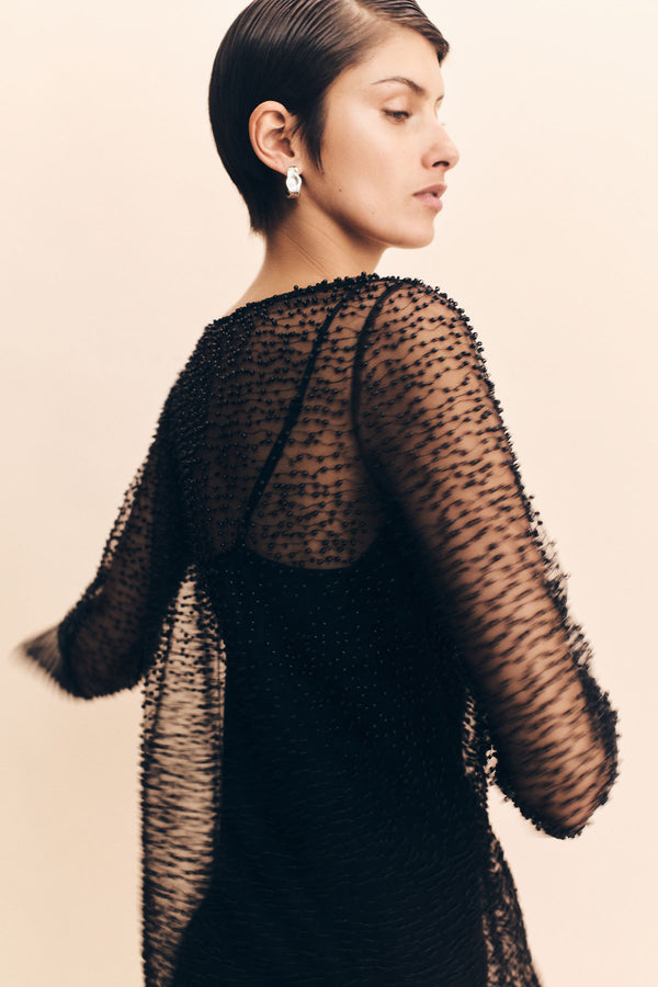 MONA LONG SLEEVE MINI DRESS - BLACK_C