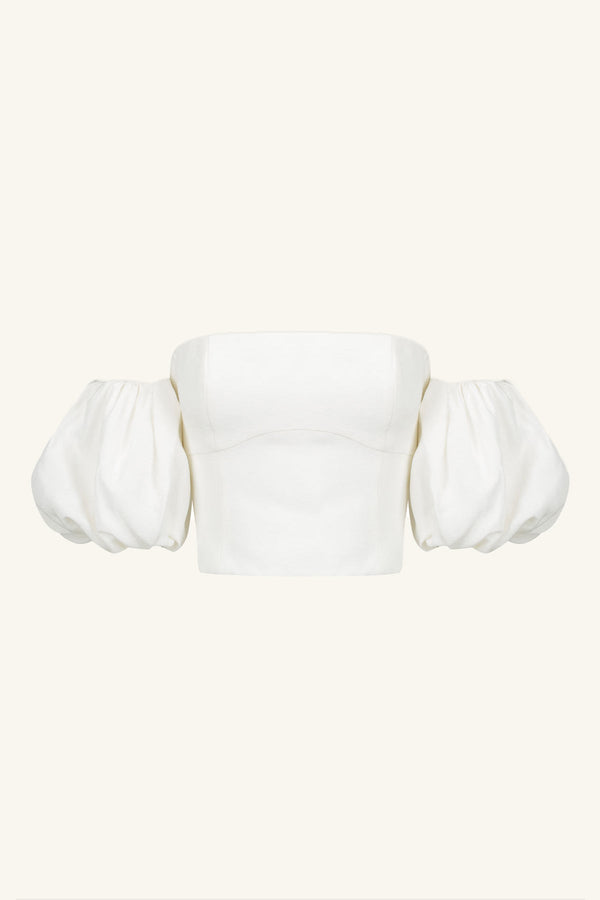 LA LUNE OTTO PUFF SLEEVE CONTOUR TOP - IVORY_G