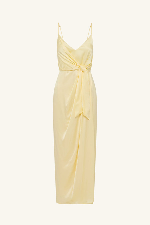 LUMIERE TIE FRONT MIDI DRESS - GOLDEN HOUR_G