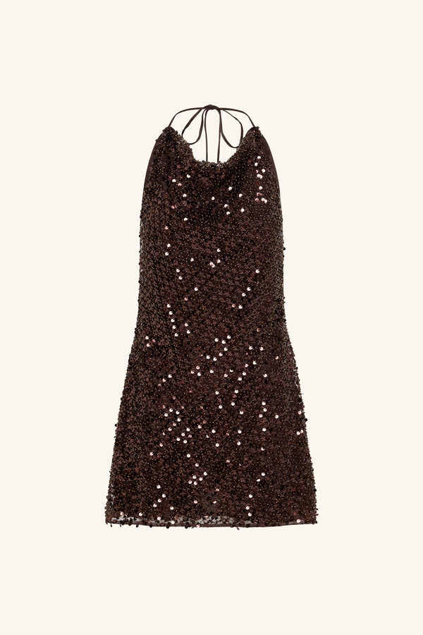 EVERLY HIGH NECK COWL MINI DRESS - CHESTNUT_G