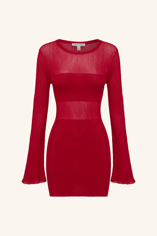 ROHE LONG SLEEVE MINI DRESS - CHERRY_G