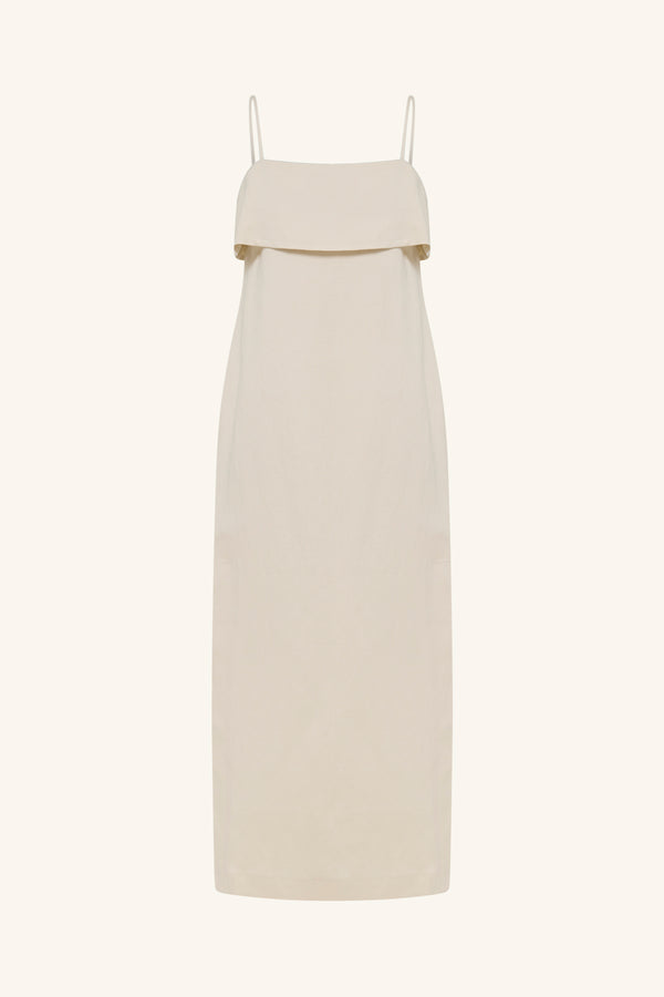 BILLIE SQUARE NECK MIDI DRESS - ECRU_G