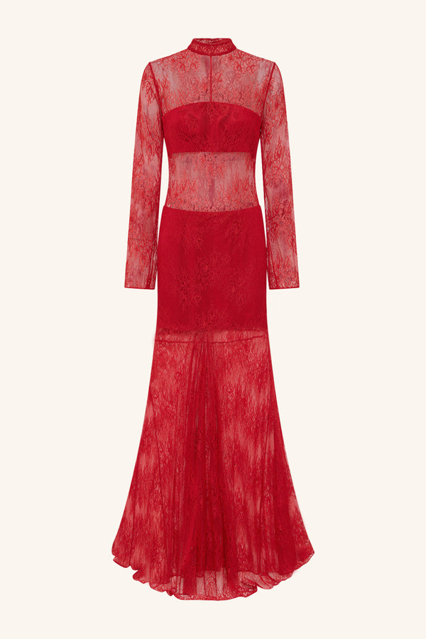 LABYRINTH LACE HIGH NECK MAXI DRESS - CHERRY_G