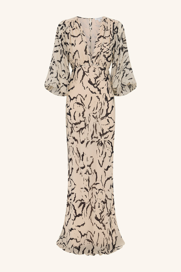 REA PLUNGE BALLOON SLEEVE MAXI DRESS_G