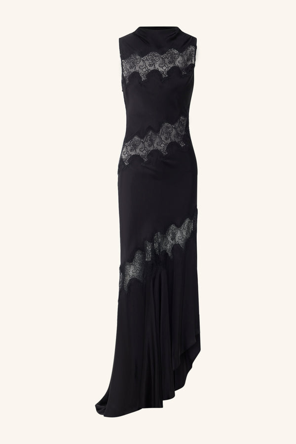 SIMONA ASYMMETRICAL PANELLED MAXI DRESS - BLACK_G