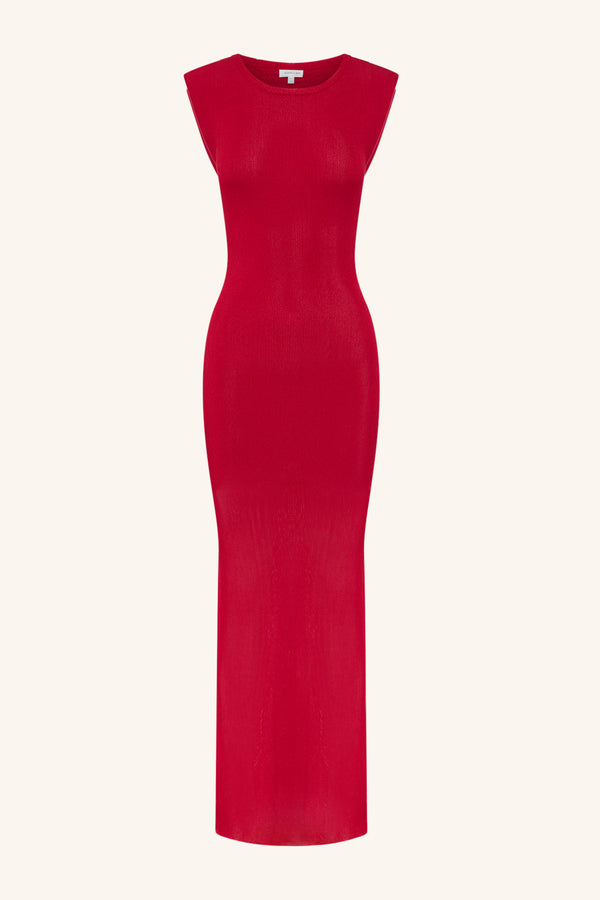 ROHE CAP SLEEVE MIDI DRESS - CHERRY_G
