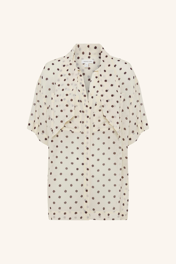 HOUSTON SIDE SPLIT SHORT SLEEVE SHIRT - BLANC POLKA_G