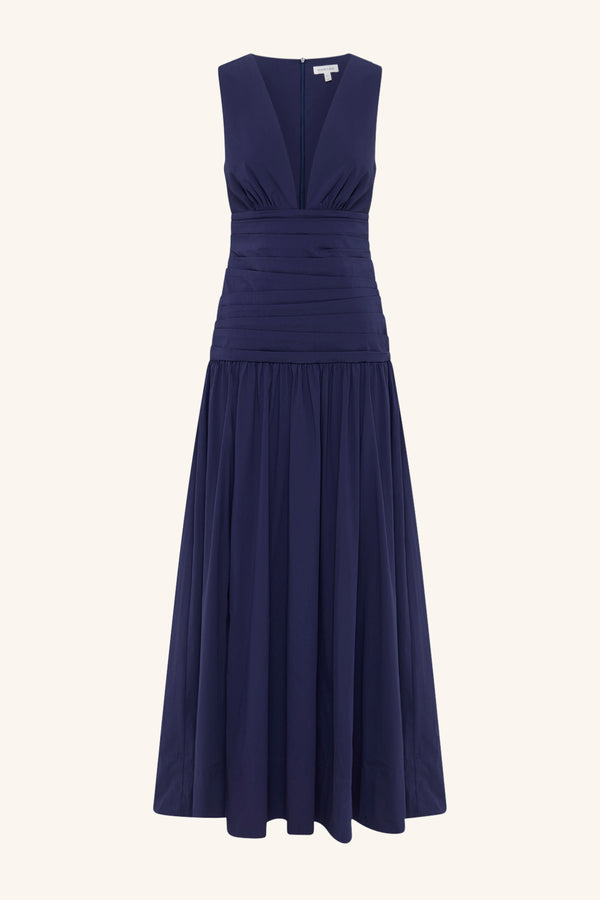 CAMPBELL PLUNGED GATHERED MAXI DRESS - MIDNIGHT_G