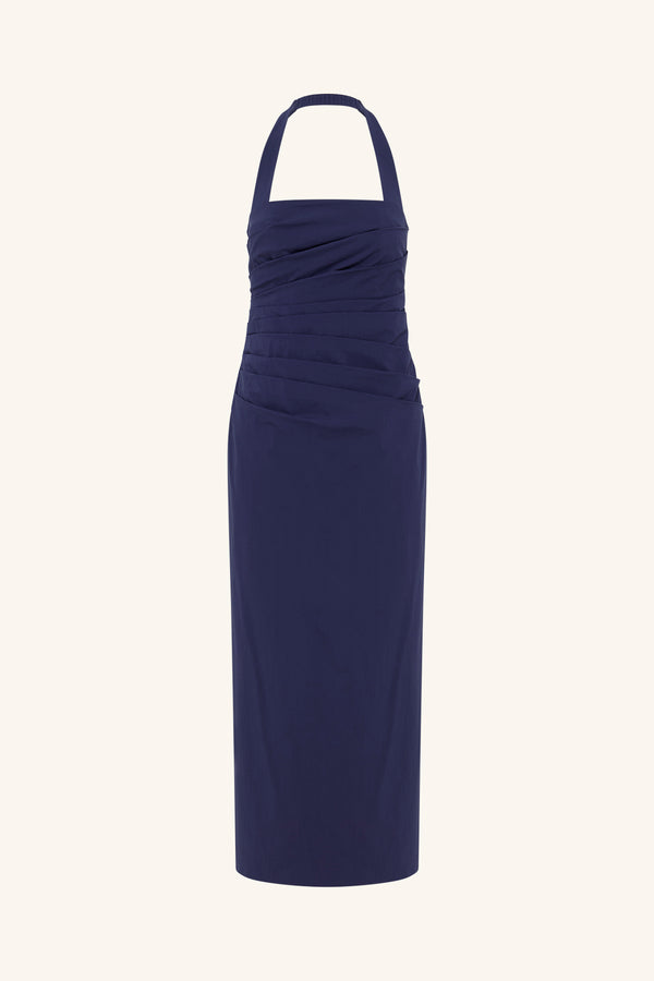 CAMPBELL DRAPED HALTER MIDI DRESS - MIDNIGHT_G