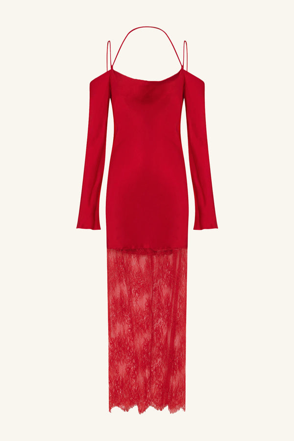LABYRINTH LACE OFF SHOULDER MAXI DRESS - CHERRY_G