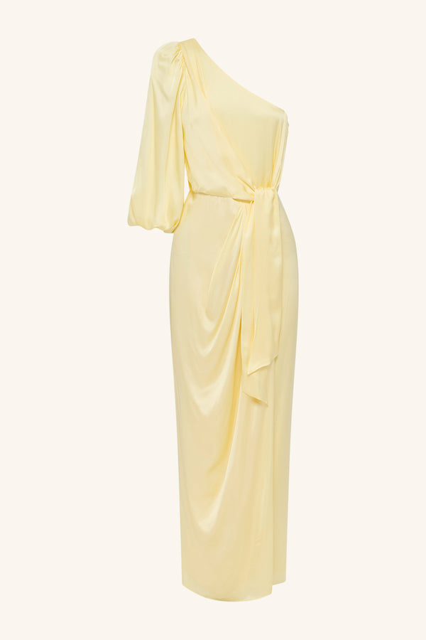 LUMIERE TIE FRONT ONE SHOULDER MIDI DRESS - GOLDEN HOUR_G