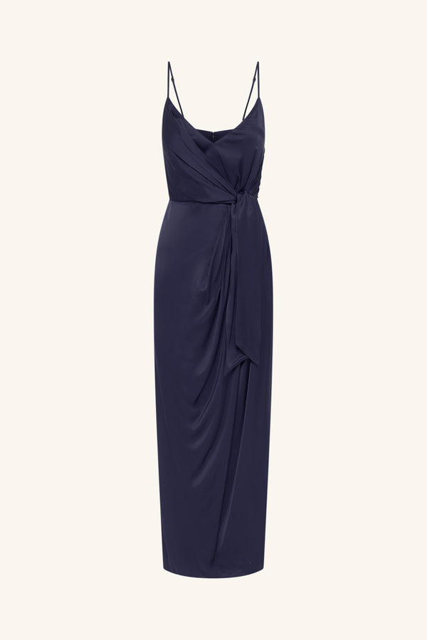 LUMIERE TIE FRONT MIDI DRESS - NIGHT SKY_G