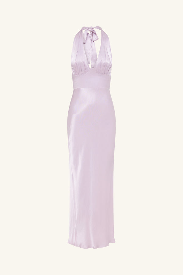 LA LUNE PLUNGED HALTER MIDI DRESS - LILAC_G