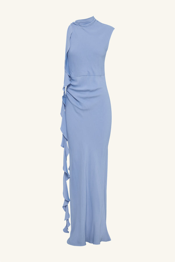 RIO DRAPED RUFFLE MAXI DRESS - CORNFLOWER BLUE_G