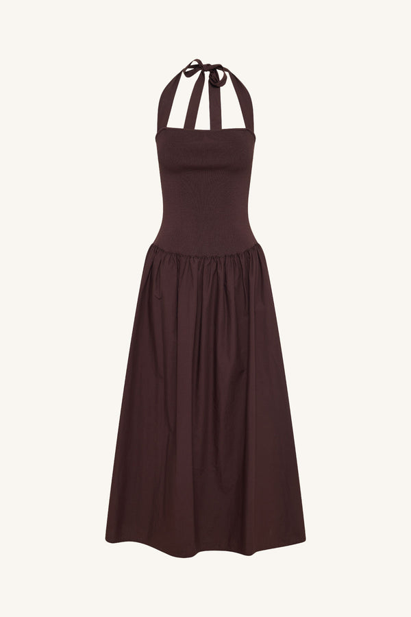 ALIAH HALTER TIE MIDI DRESS - COFFEE_G