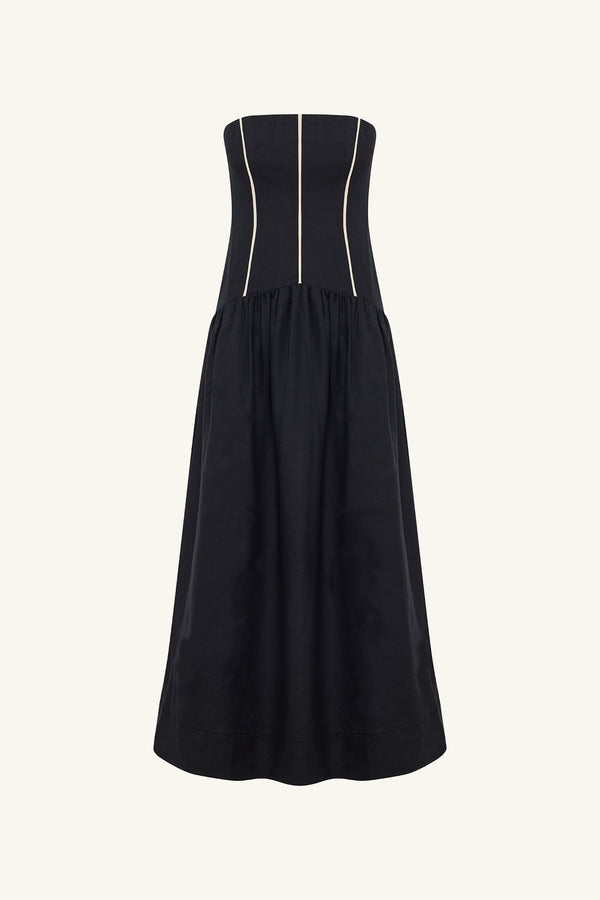 BILLIE CONTRAST STRAPLESS MIDI DRESS - BLACK_G