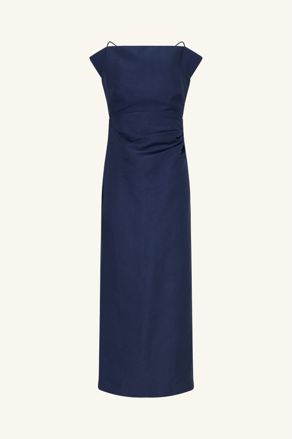 OTIS DRAPED HIGH NECK MIDI DRESS - MIDNIGHT_G