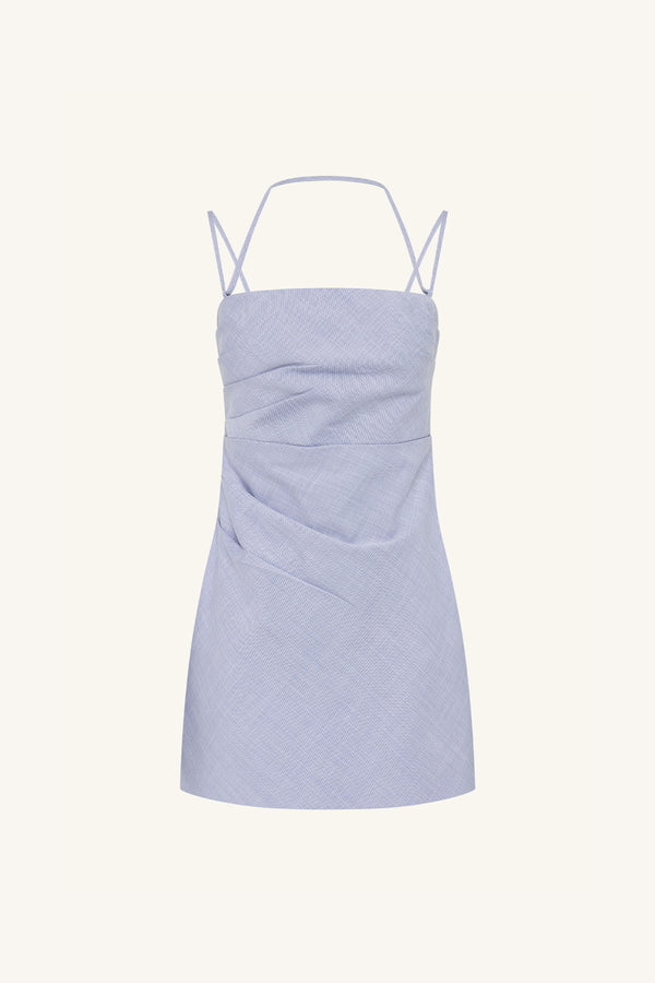 ASHER DRAPED MINI DRESS - CHAMBRAY BLUE_G
