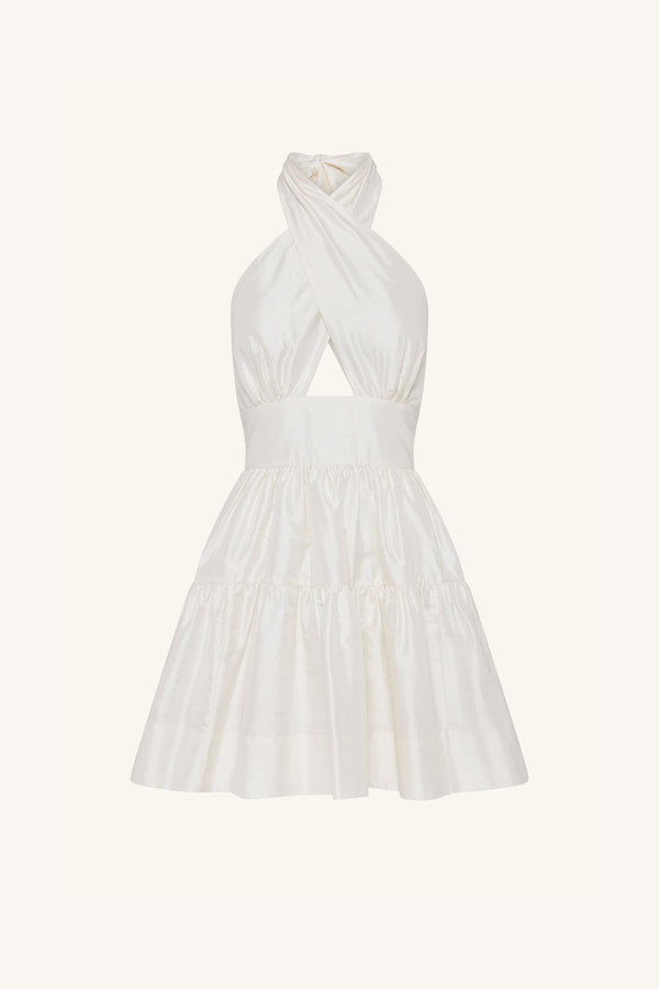 LUCERO SILK HALTER TIERED MINI DRESS_G