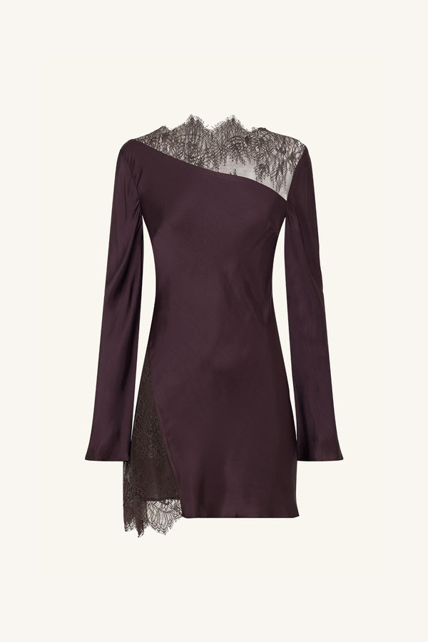 ALLEGRA LACE PANELLED MINI DRESS - ESPRESSO_G