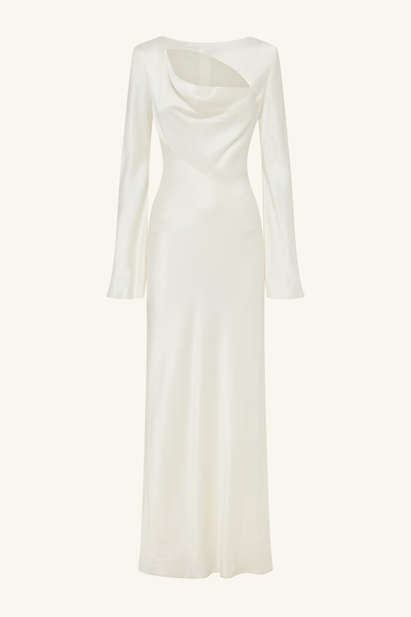 HUXLEY LONG SLEEVE COWL MAXI DRESS - VANILLA_G