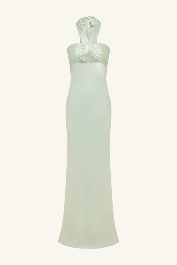 LA LUNE RUCHED HALTER MAXI DRESS - KEY LIME_G