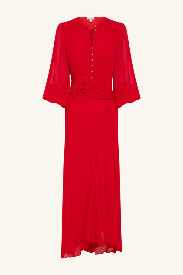 ROMY HIGH NECK BALLOON SLEEVE MAXI DRESS - CHILLI_G