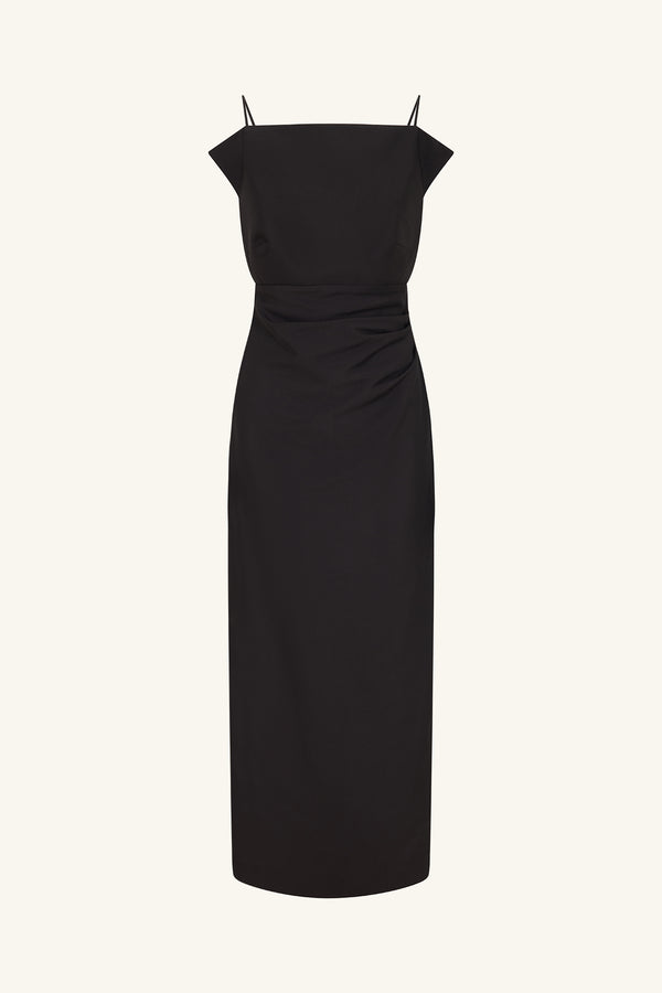 OTIS DRAPED HIGH NECK MIDI DRESS - BLACK_G