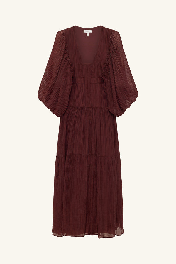 ANIKA BALLOON SLEEVE MIDI DRESS - UMBER_G