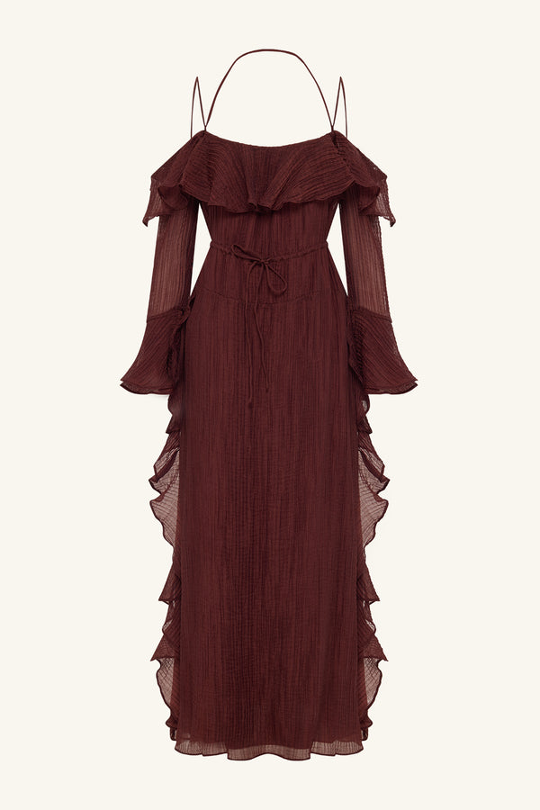 ANIKA TIERED RUFFLE MAXI DRESS - UMBER_G