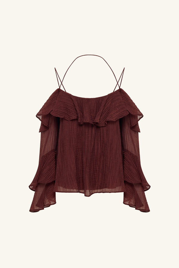 ANIKA TIERED RUFFLE TOP - UMBER_G