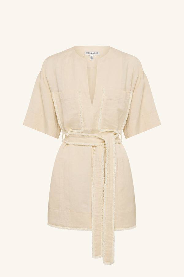 GIGI PATCH POCKET MINI DRESS - ECRU_G