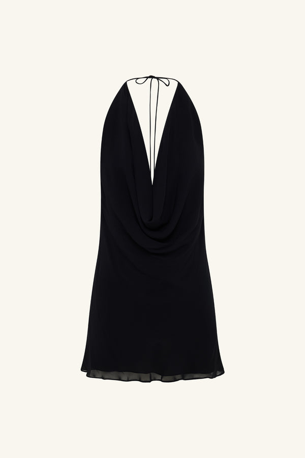 EDIE LOW COWL MINI DRESS - BLACK_G