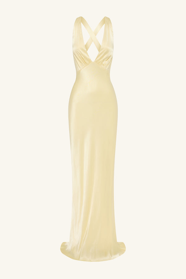 LA LUNE PLUNGED CROSS BACK MAXI DRESS - LEMON_G