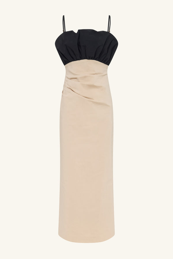 CAMPBELL BUBBLE BODICE MIDI DRESS - OAT MILK_G