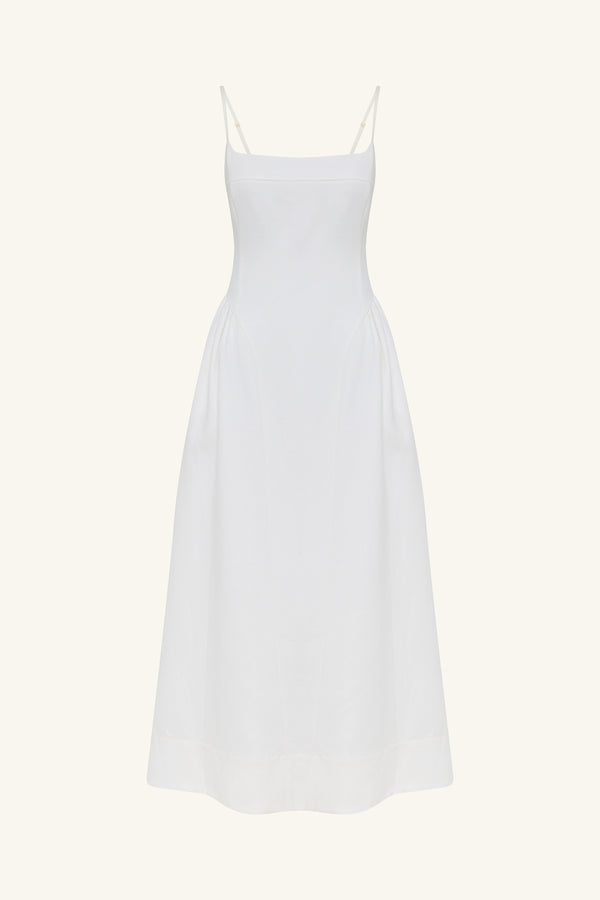 GIGI SQUARE NECK PANELLED MIDI DRESS - IVORY_G