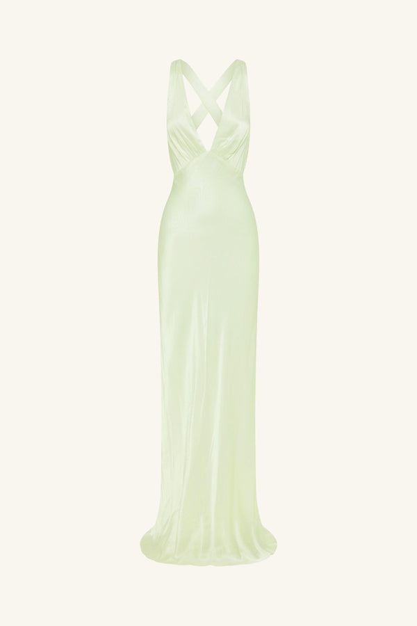 LA LUNE PLUNGED CROSS BACK MAXI DRESS - KEY LIME_G