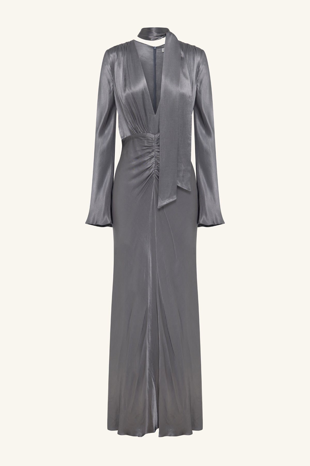 La Lune Plunged Long Sleeve Maxi Dress | Graphite | Dresses