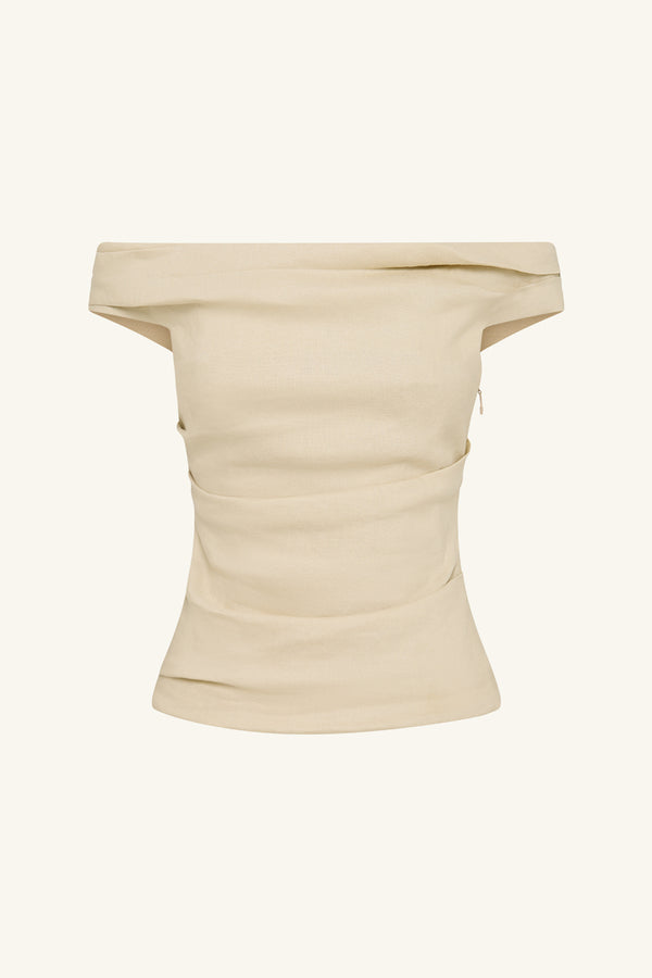 KASBAH OFF SHOULDER TOP - OYSTER_G