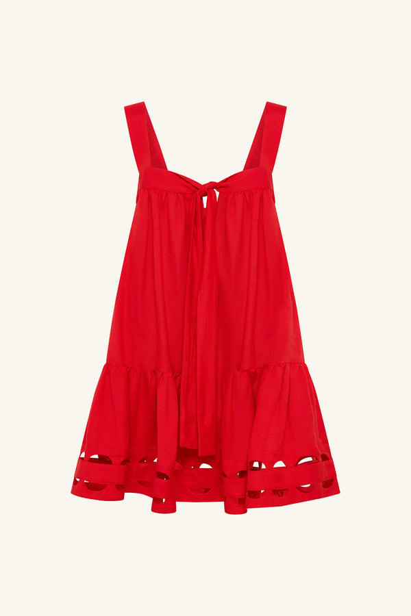 BIRDIE SCALLOP TIERED MINI DRESS - RED ROSE_G